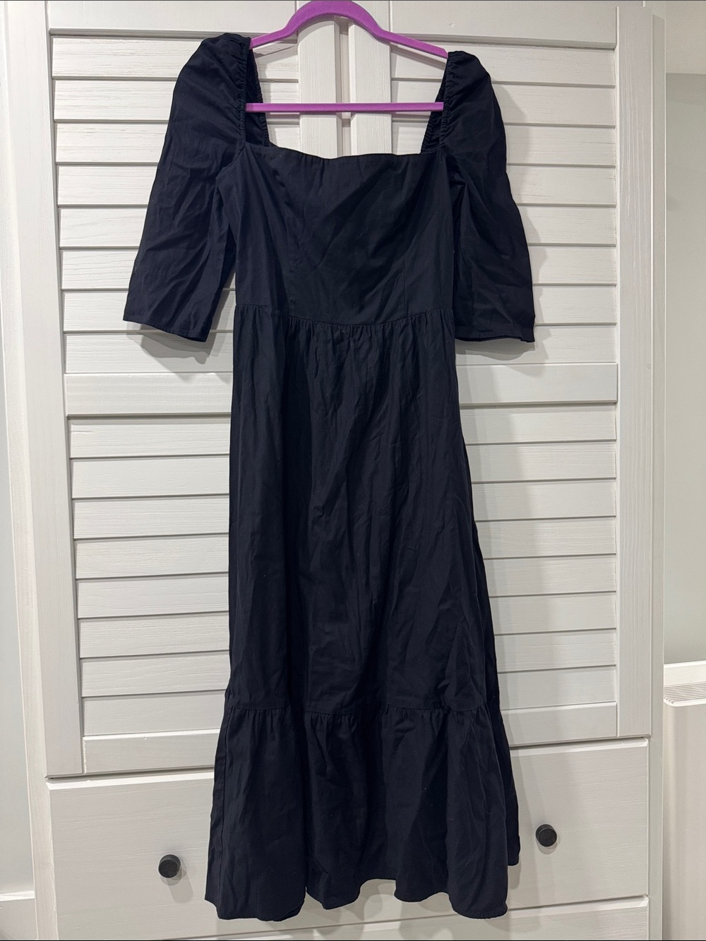 Reformation Black Square-Neck Puff Sleeve Midi Dress — Timeless Women's Dress